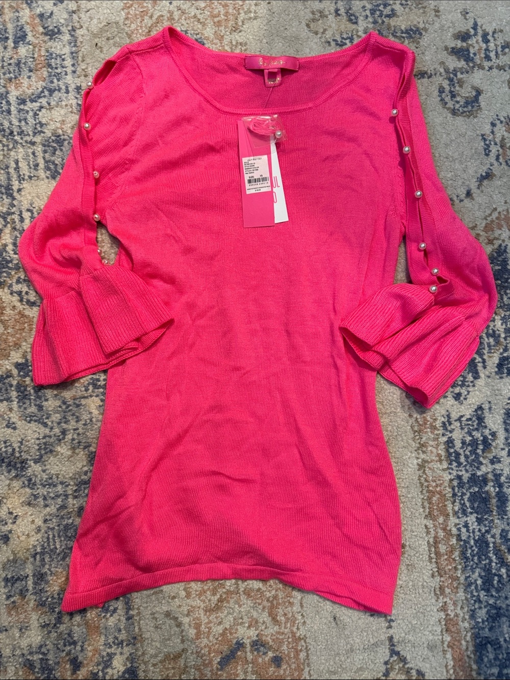 Lilly Pulitzer Hot Pink Pearl-Trim Knit Top